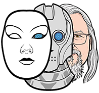 Personified Systems logo -- 3 faces: a robot with a mask in front and a human behind it.
